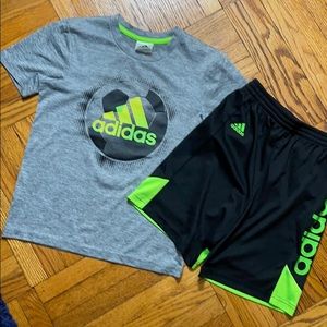 Adidas 2pc shortest grey/ neon green trim size 6.